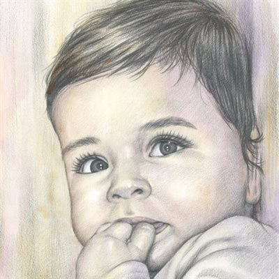 Hand Drawn Vintage DaVinci Sketch of A Cute Little Boy from His Photo,by myDaVinci - myDaVinci
